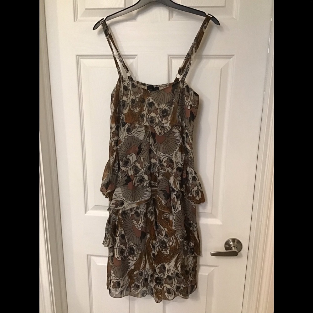 Vero Moda Floral Tiered Midi Dress in Brown and Olive